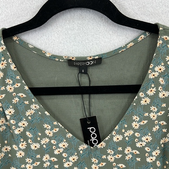 Papermoon (Stitch Fix) Women’s Top Size S Moss Green Floral Mixed Media NWT - Picture 3 of 11